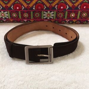 To Boot Dark Brown Suede Belt with Silver Buckle Made In Italy Genuine Leather